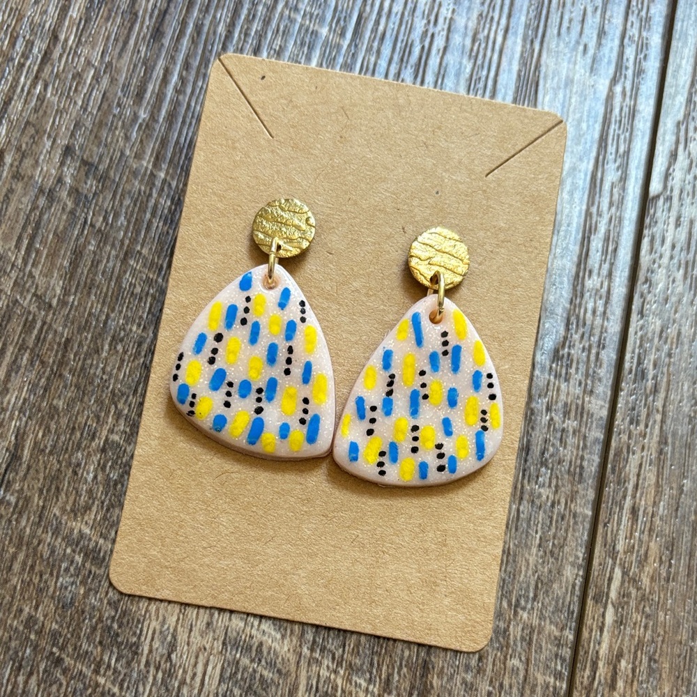 Fun Yellow and Blue Polymer Clay Pierced Earrings- Women’s Jewelry